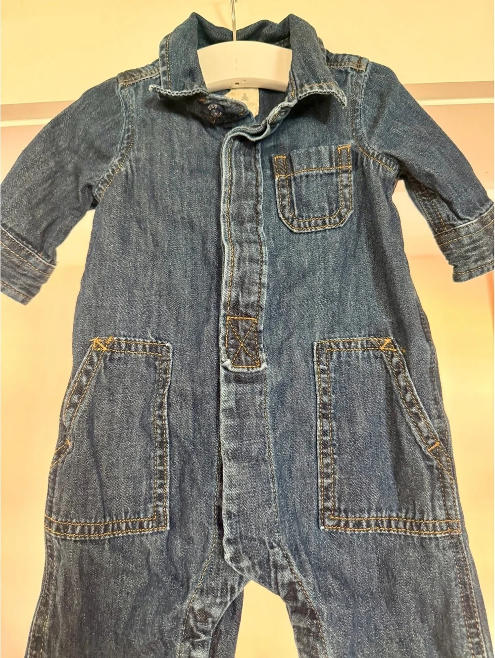Baby Gap Denim Romper Boy or Girl Sz 0-3 Months EUC